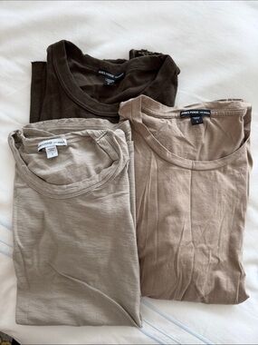 James Perse Trio of Crewneck Tees in Dark Brown, Taupe, and Light Beige